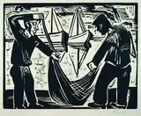 Max Pechstein, Zwei Fischer mit Netz, 1923, Woodcut