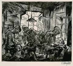 Fritz Schaefler, Kleinstadt. Schusterwerkstatt, 1930, Drypoint
