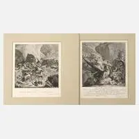 Johann Elias Ridinger, Paar Jagddarstellungen, Radierungen mit dynamischer Lichtbehandlung auf Bütten
