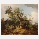 Josef Brunner, Laubwald mit Weiher, Öl auf mehrfach gesperrter Holztafel