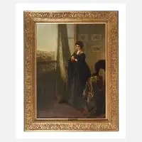 Eduard Charlemont, Dame am Fenster, Öl auf zweifach gesperrter Holzplatte