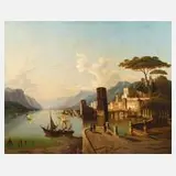 M. Dohmen, Südliche Seelandschaft, Öl auf Leinwand