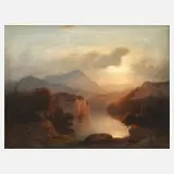 Edmund Koken, Romantische Landschaft mit See, Öl auf Leinwand und Keilrahmen