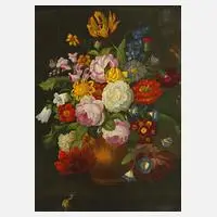 Lina Krause, Blumen in Tonvase, Öl auf Holztafel