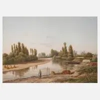 E. G. Rochefort, Bäuerin am Fluss, 1866, Öl auf Karton