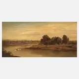 Michael Emil Sachs, Flusslandschaft, Öl auf Pappe