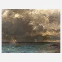 Julius Runge, Unwetter vor der Küste, Öl auf Malplatte
