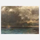 Julius Runge, Unwetter vor der Küste, Öl auf Malplatte