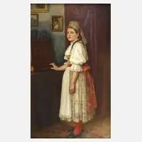 Josef Bárta, Mädchen mit Tracht im Interieur, 1905, Öl auf Leinwand