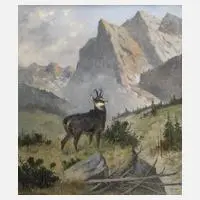Georg Berger, Gams im Gebirge, Öl auf Leinwand