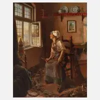 Ingeborg Christensen, Fischerfrau beim Netze flicken, Öl auf Leinwand