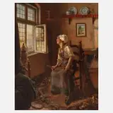 Ingeborg Christensen, Fischerfrau beim Netze flicken, Öl auf Leinwand
