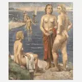 Adolf de Haer, "Badende Mädchen am Rhein", pastellner