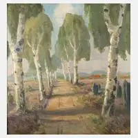 R. Eitner, Birkenallee in der Heide, 1941, Öl auf Karton