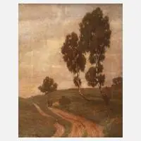 Anton Engelhard, Birken am Weg, Öl auf Leinwand