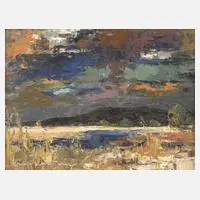 Erich Hartung, Am See, Öl auf Hartfaserplatte