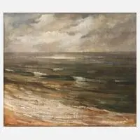 "Trübe Stimmung" am Meeresstrand by Karel Hodr, Öl auf Leinwand und Sperrholzplatte, sold Mar 2026
