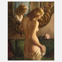 Ernst Liebermann, Damenakt im Interieur, Öl auf Hartfaserplatte