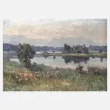 August Lüdecke-Cleve, Am Flussufer, Öl auf Leinwand