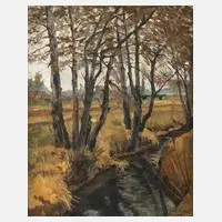 Erwin Merz, Bäume am Bachlauf, 1944, Öl auf Malkarton