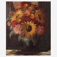 K. Mettner, Herbstblumenstrauß, Öl auf grober Leinwand