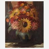 K. Mettner, Herbstblumenstrauß, Öl auf grober Leinwand