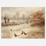 A. Mötsch, Fasane in Winterlandschaft, Öl auf Leinwand