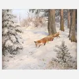 Friedrich Reimann, Fuchs in Winterlandschaft, Öl auf Platte