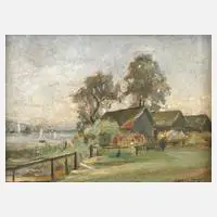 Anna Renz, Fischerhütten am Ammersee, Öl auf Holzplatte