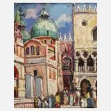 Albert Schellerer, Venedig Markusplatz, Öl auf Leinwand