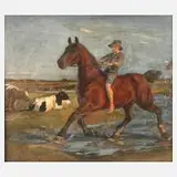 Sven Holger Schou, Reitender Hirte, Öl auf Leinwand