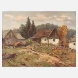 Oldrich Slavik, Herbstlicher Dorfansicht, Öl auf Malplatte