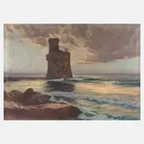 Paul von Spaun, Wachturm am Meer, Öl auf Leinwand