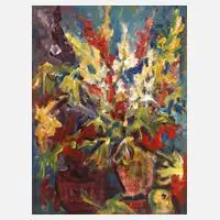 Paul Werner, Blumenstück mit Vase und Apfel, Öl auf Malkarton