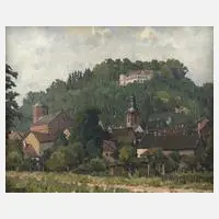 H. Wilhelm, Ländliche Kleinstadt, Öl auf Leinwand
