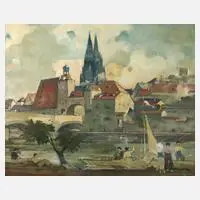 Max Wissner, Ansicht Regensburg, Öl auf Hartfaserplatte