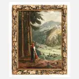 Wilhelm Zimmer, Wandernde Maid im Gebirge, Öl auf Leinwand