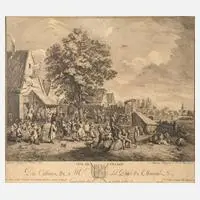Martini und Le Bas, "Fète de Village" nach Teniers, Kupferstich auf Bütten