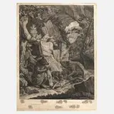 Johann Elias Ridinger, Bären reißen einen Hirsch, Radierung