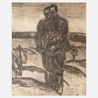 Hermann Pampel, Soldaten auf dem Gräberfeld, Kaltnadelradierung in Dunkelbraun
