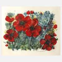 Walter Womacka, Blumenstillleben, Farblithographie auf leichtem Karton