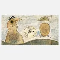 Max Ernst, "Oiseaux Souterrains", Farblithographie auf leichtem Karton