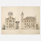 Carl F. Beisbarth sen., Villenentwurf in Pforzheim, 1873, Aquarell auf Papier