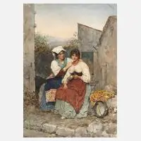 Clelia Bompiani, Zwei Freundinnen, Aquarell auf leichtem Karton
