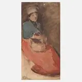 Władysław Wankie, Sitzende Bäuerin, Aquarell auf Papier und auf Karton kaschiert