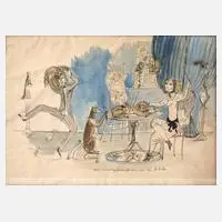 Bele Bachem, "Der Sonntagslöwenbraten ...", Tuschefeder und Aquarell