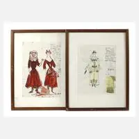 Bele Bachem, Paar Modeentwürfe, Tusche und Aquarell auf Papier