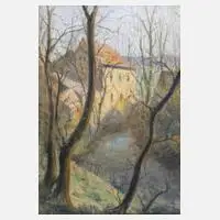 Franz Huth, Taubacher Mühle, Pastell auf leicht strukturiertem Papier