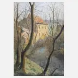 Franz Huth, Taubacher Mühle, Pastell auf leicht strukturiertem Papier