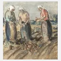 Anton Richter, Bei der Feldarbeit, Pastellkreiden auf Papier